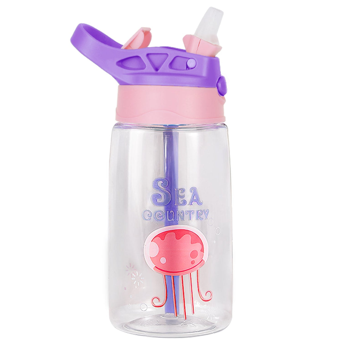 GemGear 16.2oz kids water bottle with push-button straw; pink bottle, purple lid, jellyfish art on Tampa Home & Garden Store