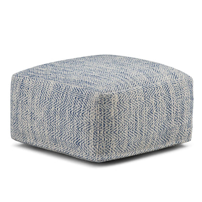 Nate Handcrafted Square Pouf in blue and white woven fabric by Unique Piece Furniture, accent pouf on Tampa Home & Garden Store