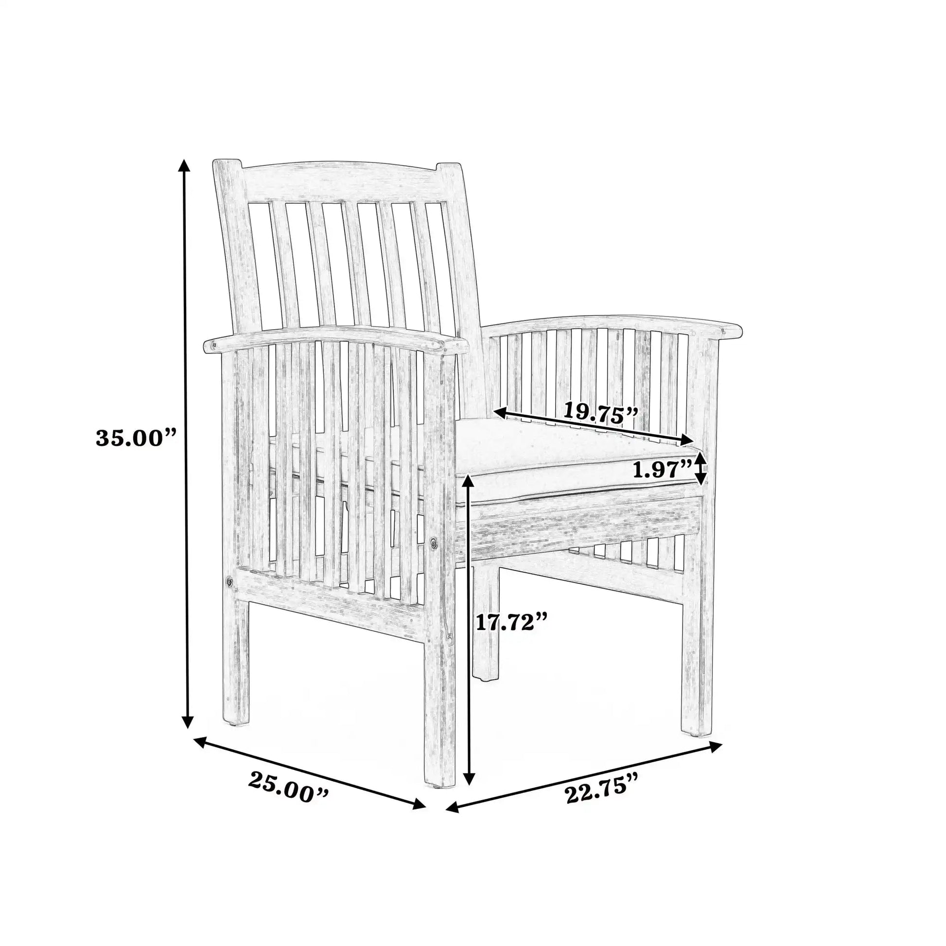 Casa Acacia outdoor dining chairs set with cushions, 2 slat-back wooden chairs on Tampa Home & Garden Store