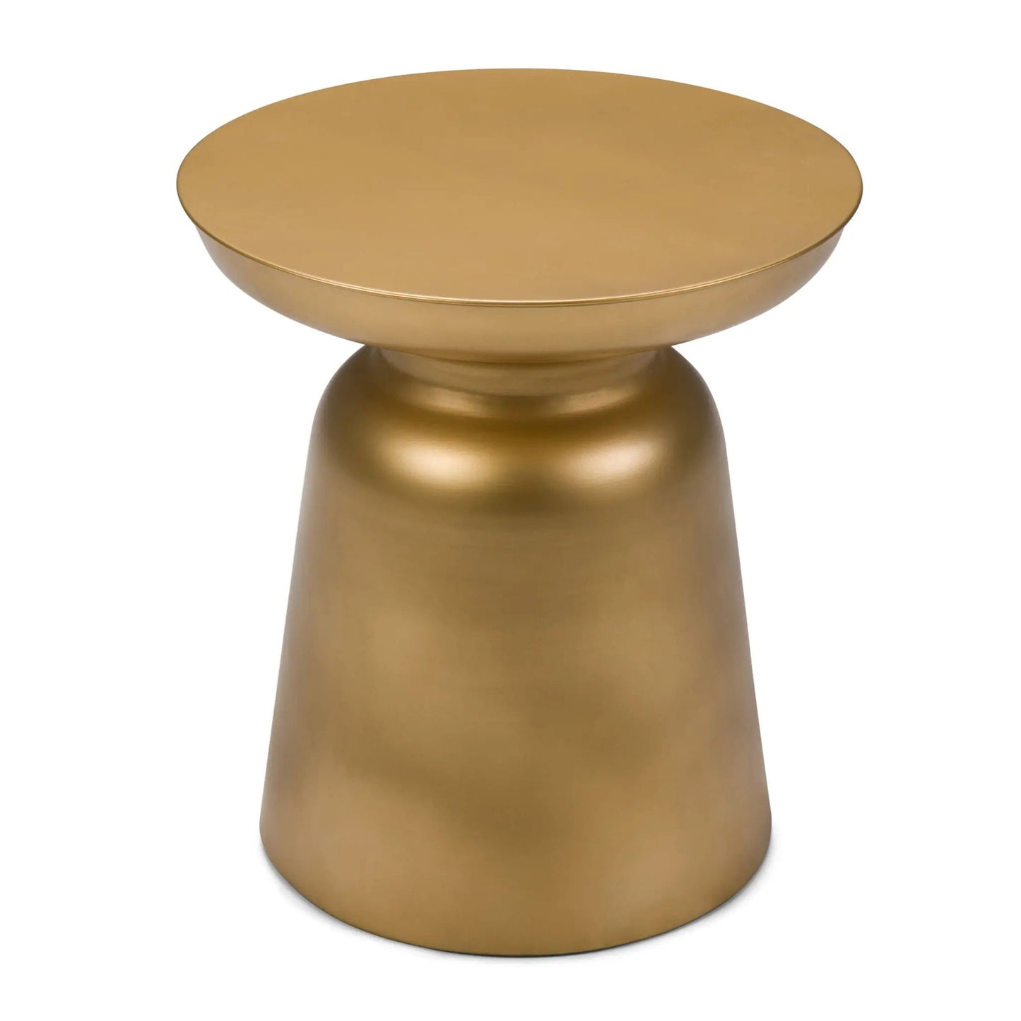 Toby Handcrafted Metal Accent Table, gold finish with a round top on a pedestal base on Tampa Home & Garden Store