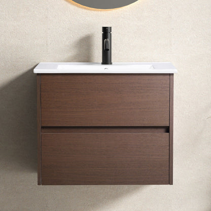 Wall-mounted vanity base with white countertop sink and dark brown wood cabinet on Tampa Home & Garden Store
