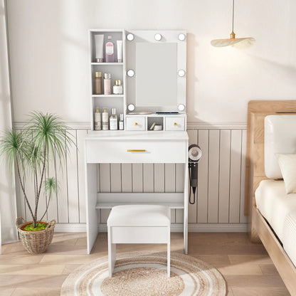 Vanity Table with Mirror and Hairdryer Holder