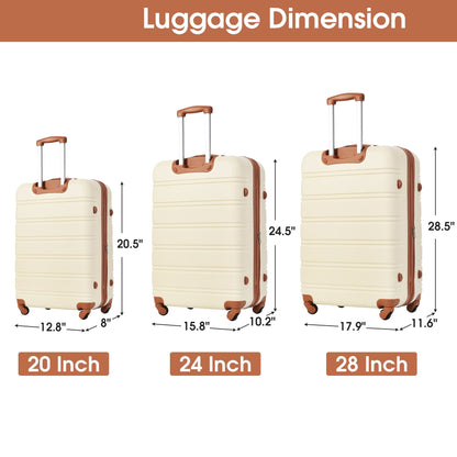 3-piece HouseOfZazla hardside spinner luggage set cream with brown trim TSA lock 20/24/28 on Tampa Home & Garden Store