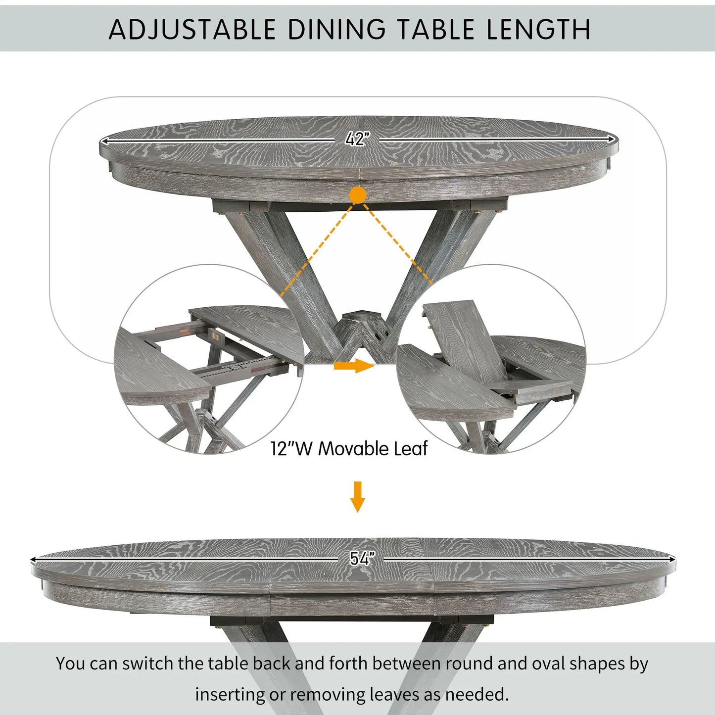 Dining Set Extendable Round Table and 4 Chairs