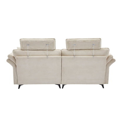 Modern deep-seat sectional sofa with ottoman in beige corduroy by HouseOfZazla with metal legs on Tampa Home & Garden Store