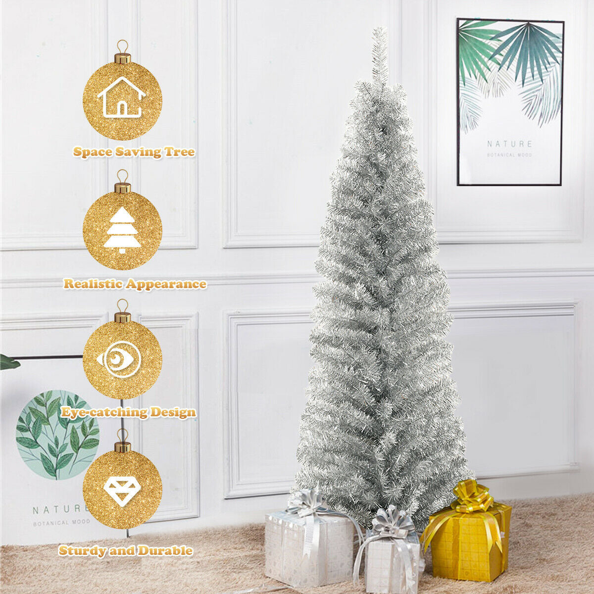 6 ft DirectDeals silver tinsel pencil Christmas tree, slim unlit artificial tree on Tampa Home & Garden Store