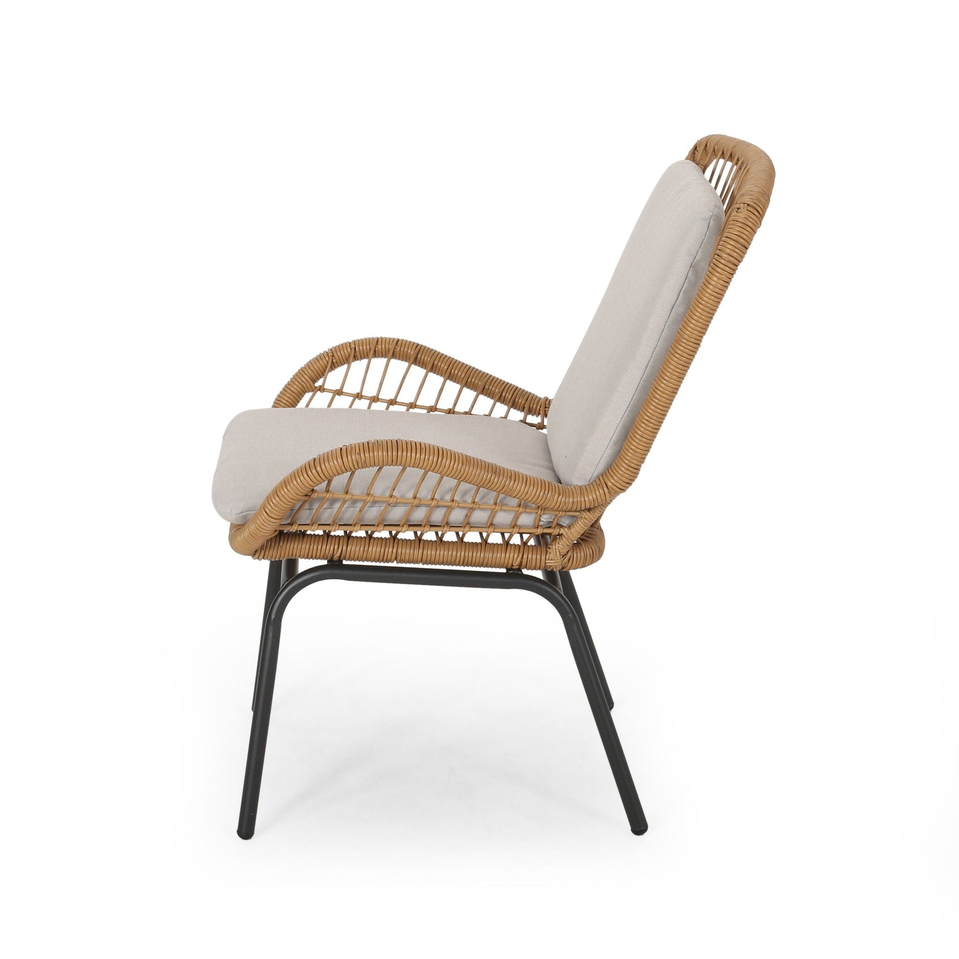 Outdoor wicker club chair with beige cushions, curved rattan frame, set of 2 on Tampa Home & Garden Store