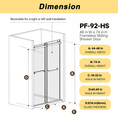 Frameless sliding shower door with tempered glass by HouseOfZazla in gold gray or black on Tampa Home & Garden Store