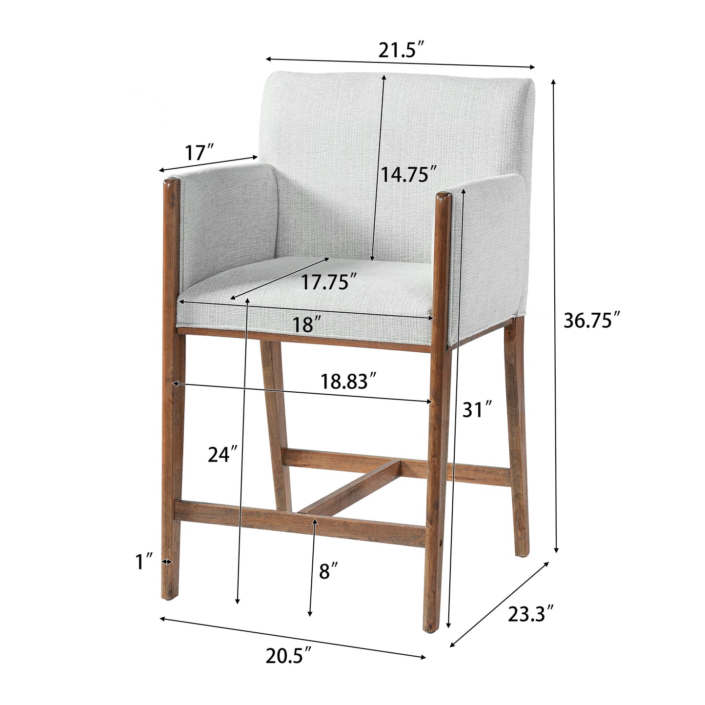 24 Inch Beige Counter Stools With Arms Set of Two