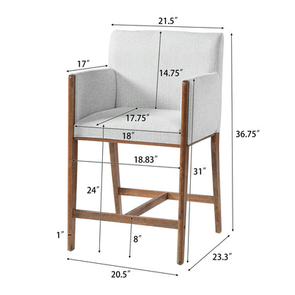 24 Inch Beige Counter Stools With Arms Set of Two