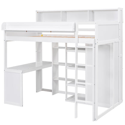 Loft bed with built-in desk and wardrobe, white finish, top storage shelves, and ladder on Tampa Home & Garden Store