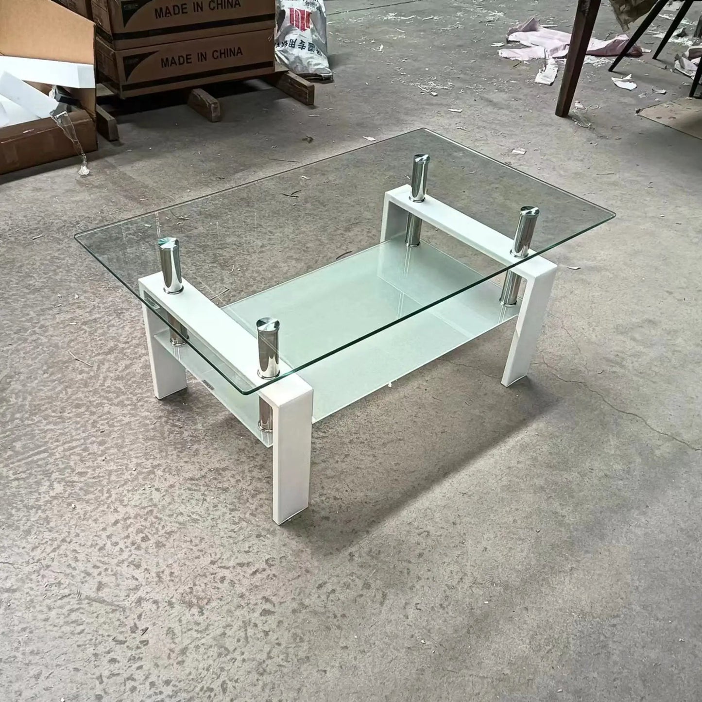 Tempered Glass Table With Storage For Living Room
