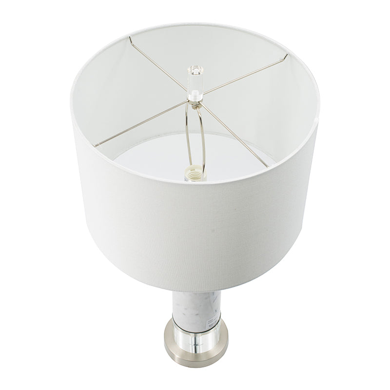 Sculpted Marble & Crystal Cylinder Table Lamp fabric shade with marble base and chrome accents HouseOfZazla on Tampa Home & Garden Store