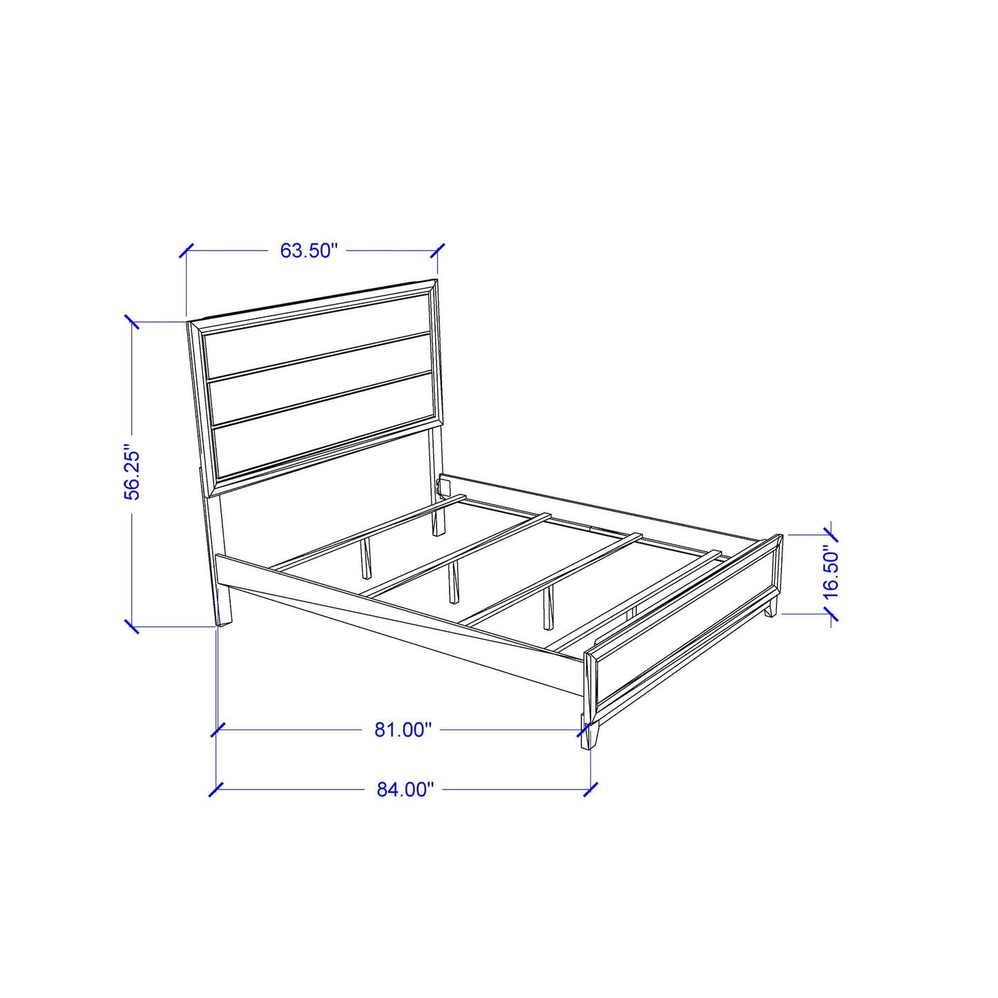 Mirage panel bed frame by HouseOfZazla, blueprint-style drawing with headboard and slatted base on Tampa Home & Garden Store