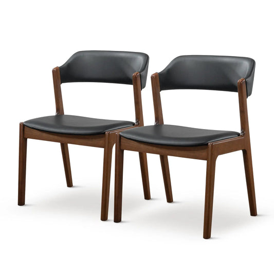 Enzo dining chairs set of 2, black upholstered seats with brown wooden legs on Tampa Home & Garden Store