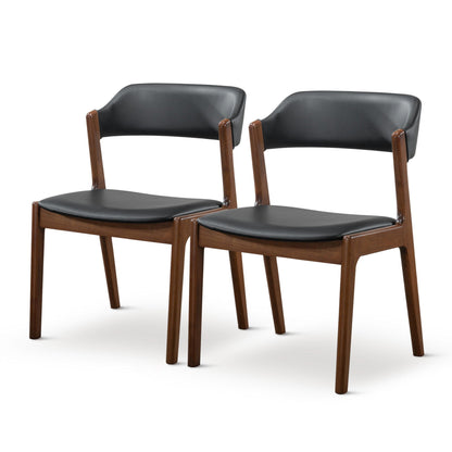 Enzo dining chair set of 2 in black vegan leather with brown wooden legs by HouseOfZazla on Tampa Home & Garden Store