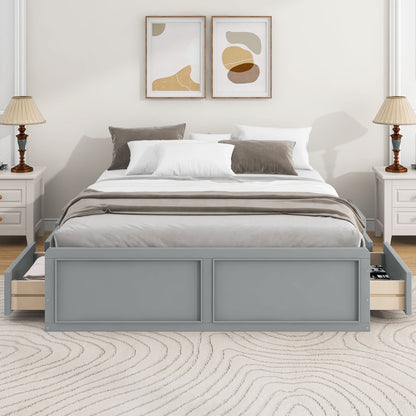 Queen Platform Bed Frame With 6 Drawers and Gray