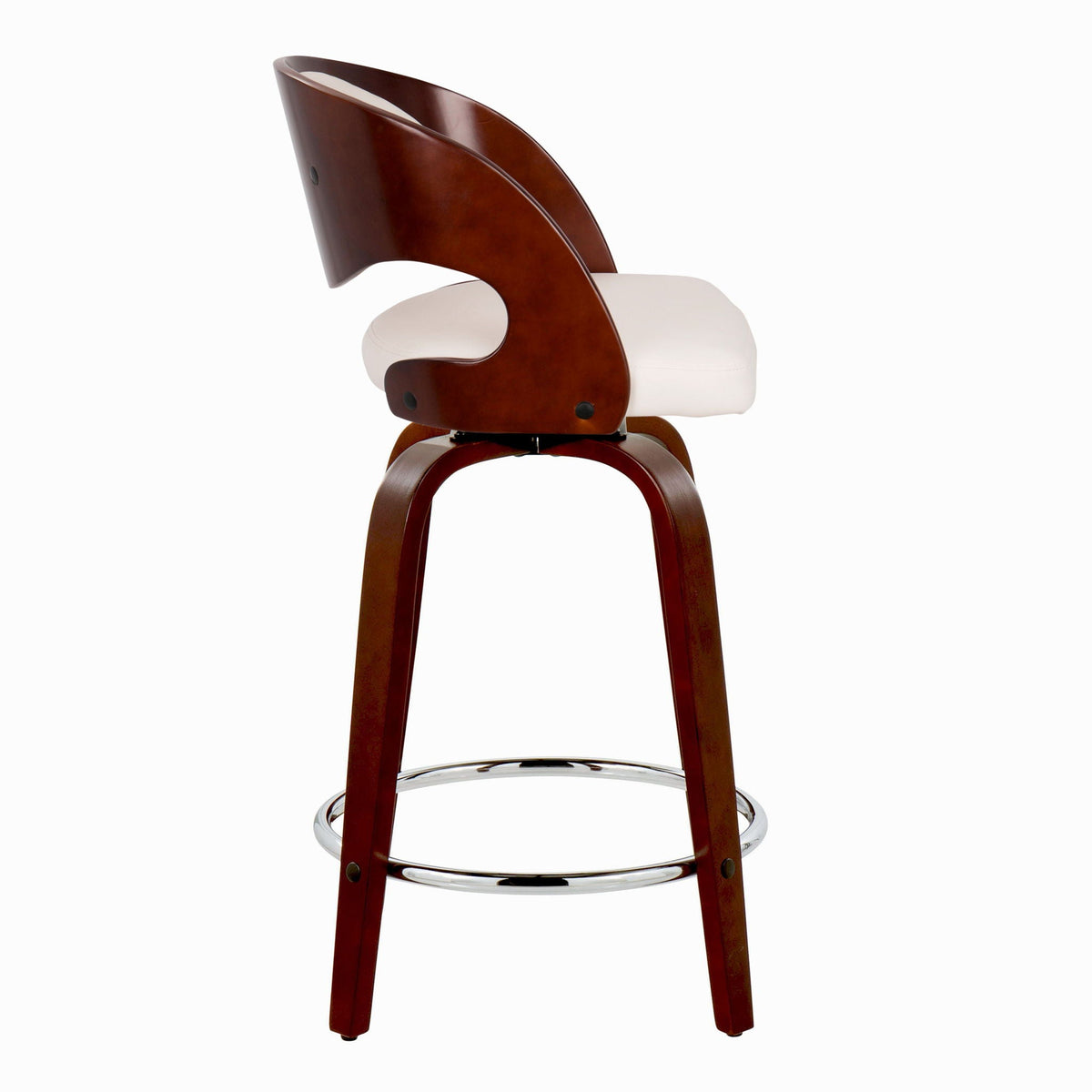 Pino mid-century fixed-height swivel barstool set of 2 with brown wood frame and ivory seat on Tampa Home & Garden Store