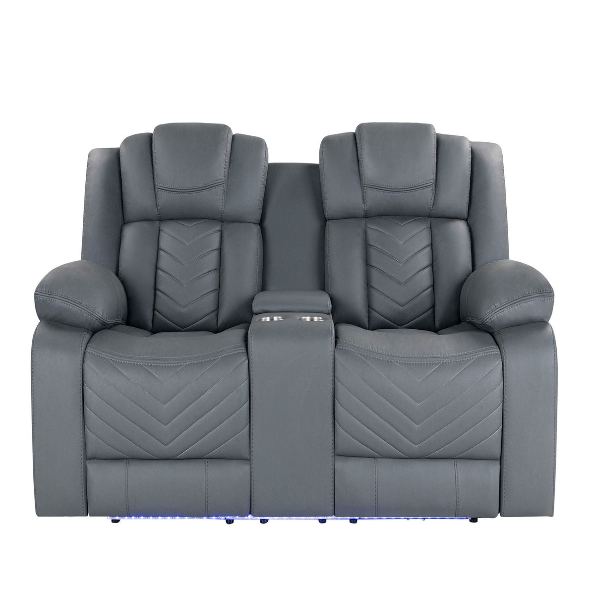 Power reclining loveseat in gray with LED lighting, 2-seat with cup holders on Tampa Home & Garden Store