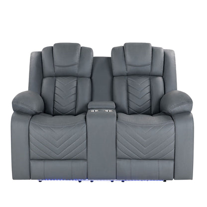 Power reclining loveseat in gray with LED lighting, 2-seat with cup holders on Tampa Home & Garden Store