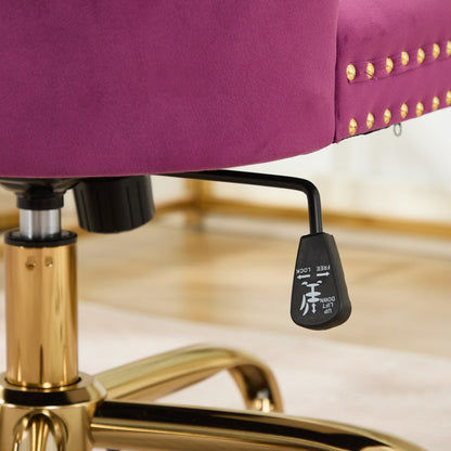 Office chair in purple velvet with gold nailhead trim along the edge and a metal base on Tampa Home & Garden Store