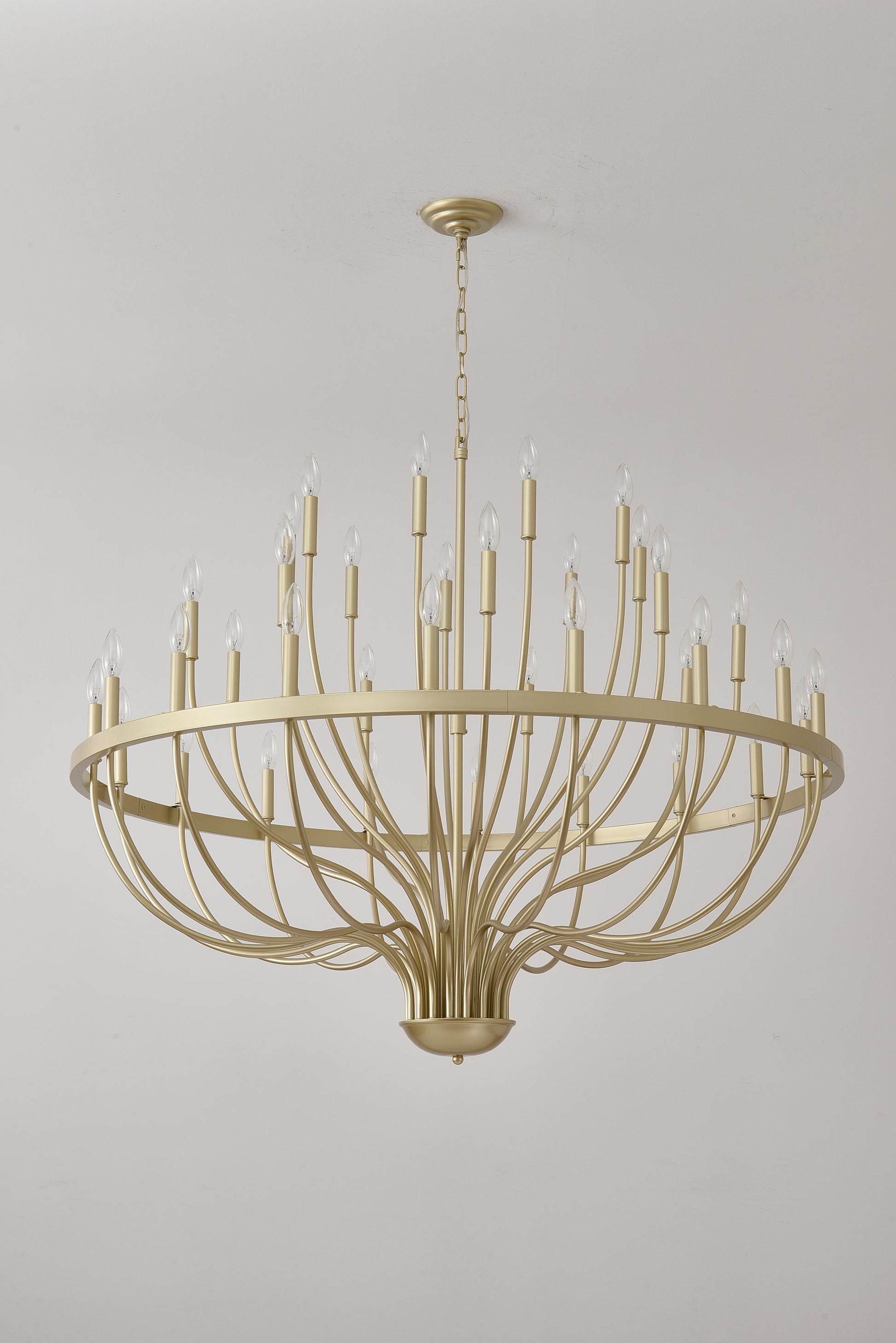 36-Light Gold Industrial Iron Candle Chandelier with gold finish chain-hung and candle bulbs on Tampa Home & Garden Store
