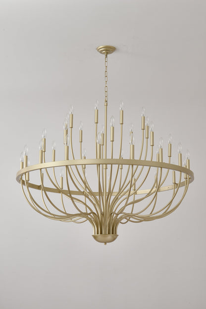36-Light Gold Industrial Iron Candle Chandelier with gold finish chain-hung and candle bulbs on Tampa Home & Garden Store
