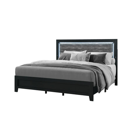 Carlos Modern Design LED Bed by HouseOfZazla, black platform bed with illuminated headboard on Tampa Home & Garden Store