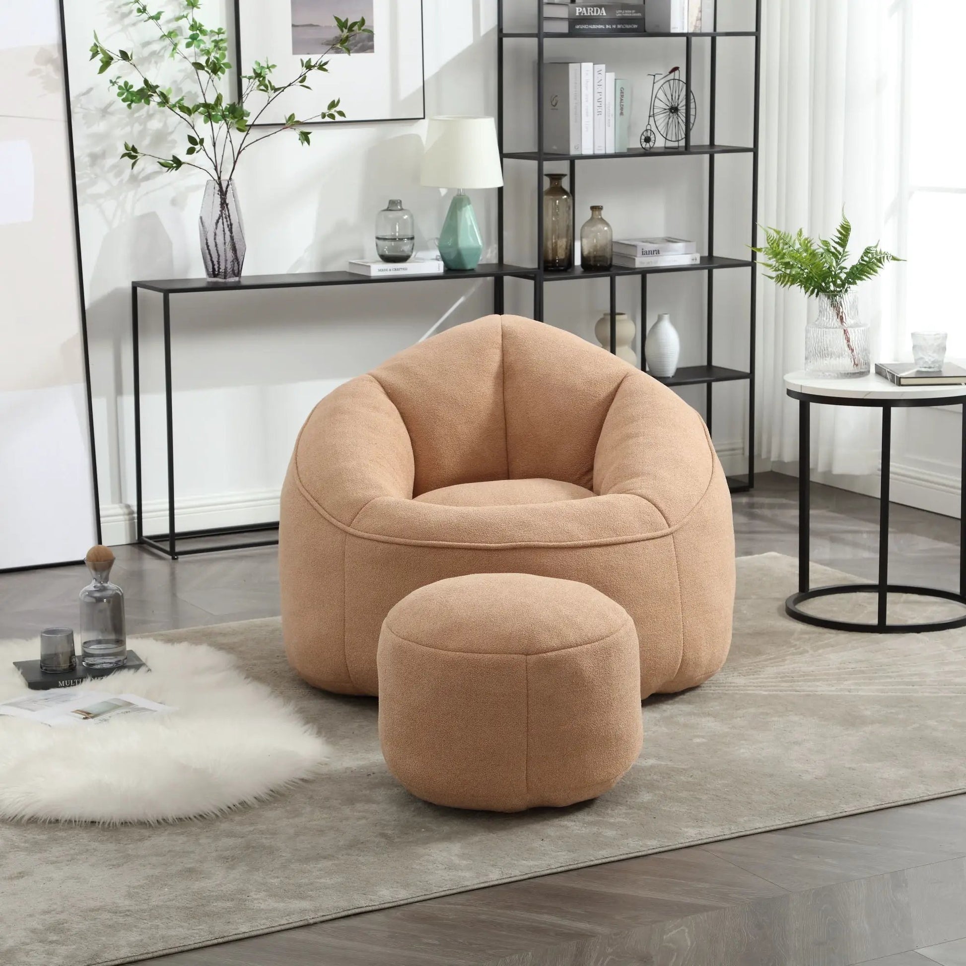 Beige Bedding Bean Bag Sofa Chair with Footrest, high pressure foam, stationary ottoman on Tampa Home & Garden Store