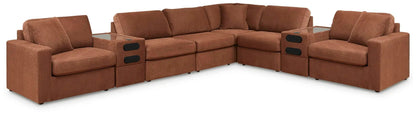 Modmax Spice sectional by Unique Piece Furniture in brown textured fabric with glass end tables on Tampa Home & Garden Store