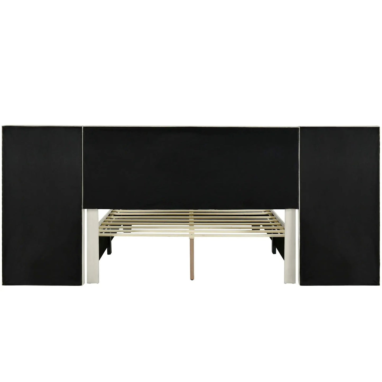 Upholstered Platform Bed With Big Headboard black headboard panels, white frame, slatted base on Tampa Home & Garden Store