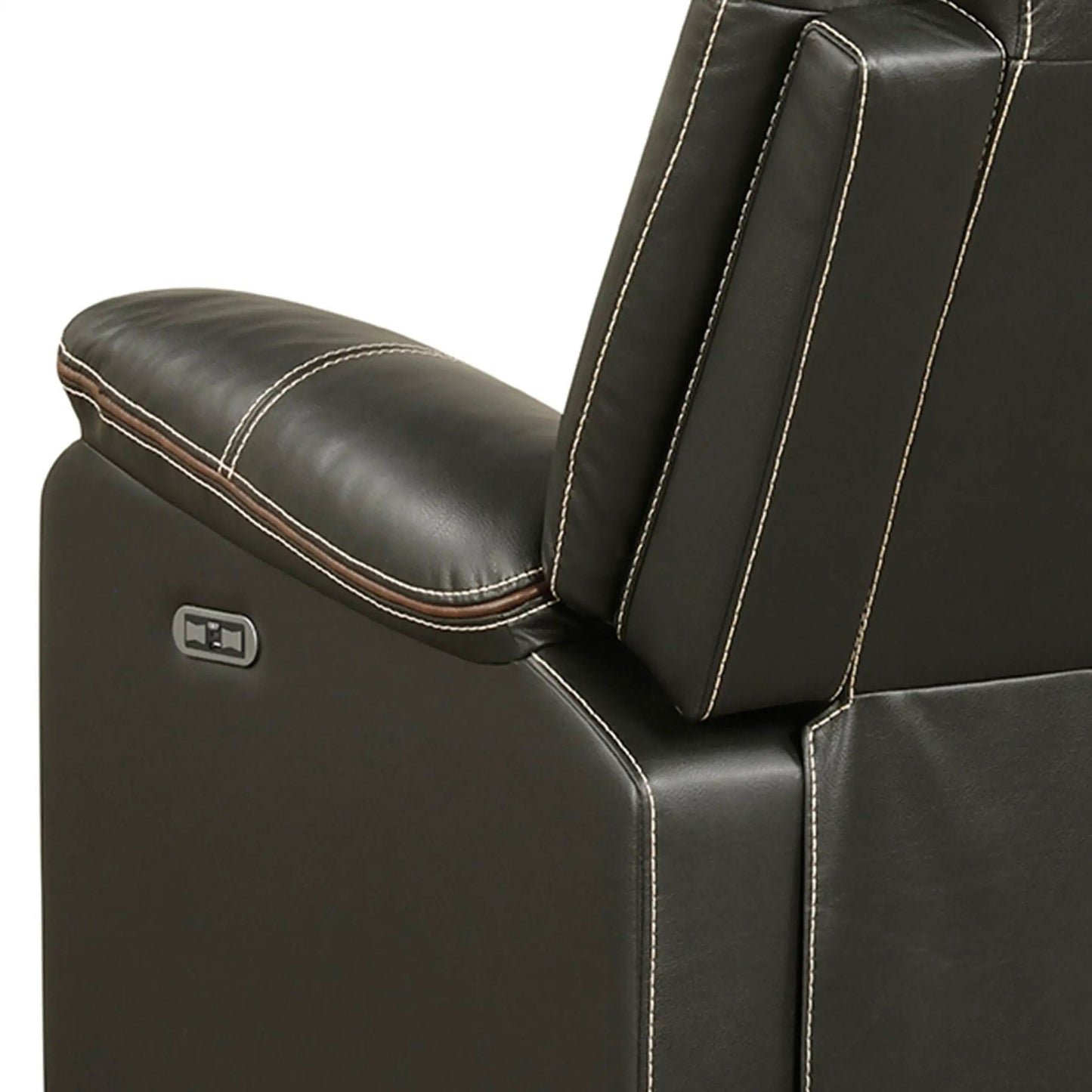 Challenger LED Power Recliner Chair in black leather with white stitching and side control on Tampa Home & Garden Store