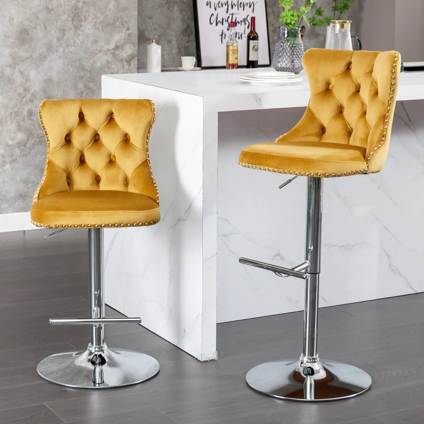 Swivel barstools set of 2 mustard yellow velvet tufted with backs Unique Piece Furniture on Tampa Home & Garden Store