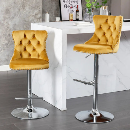 Swivel barstools set of 2 mustard yellow velvet tufted with backs Unique Piece Furniture on Tampa Home & Garden Store