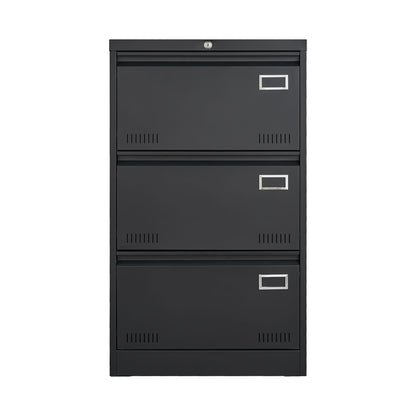 Locking metal filing cabinet, 3-drawer black unit with top lock and label holders on Tampa Home & Garden Store
