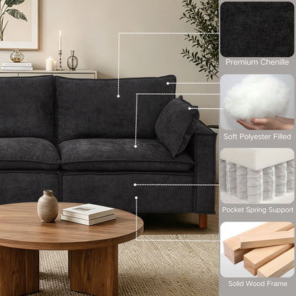 HouseOfZazla 108.5in modular L-shape sectional with movable ottoman in charcoal fabric on Tampa Home & Garden Store