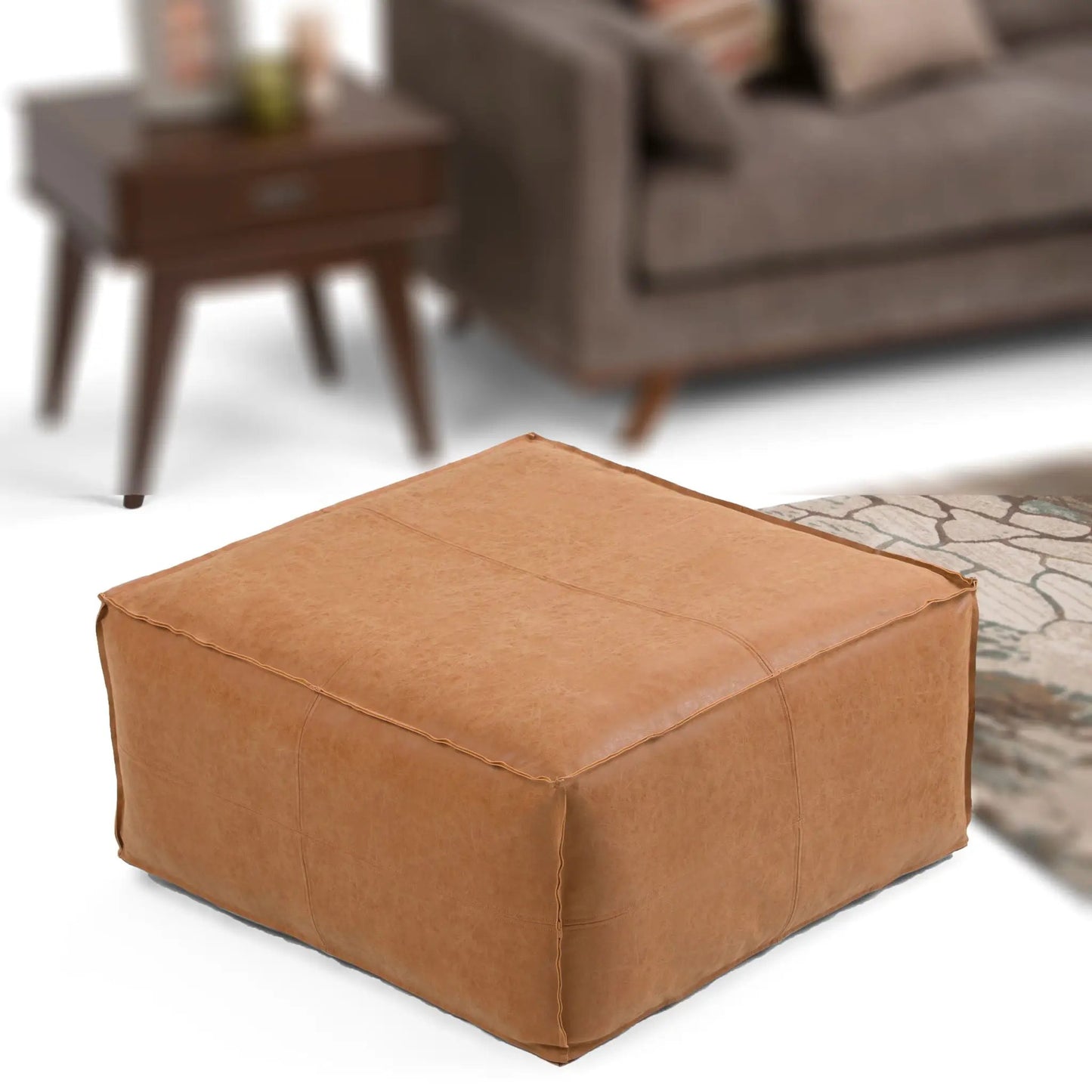 Brody Large Square Coffee Table Pouf in tan leather, Unique Piece Furniture accent pouf on Tampa Home & Garden Store