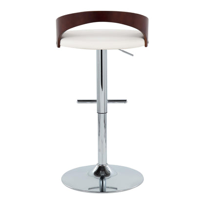 Contemporary adjustable barstool with swivel, white seat, dark brown back, chrome base on Tampa Home & Garden Store