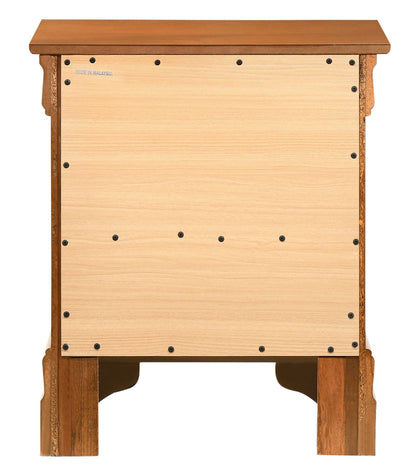 Traditional style nightstand in natural oak finish with visible screws on Tampa Home & Garden Store