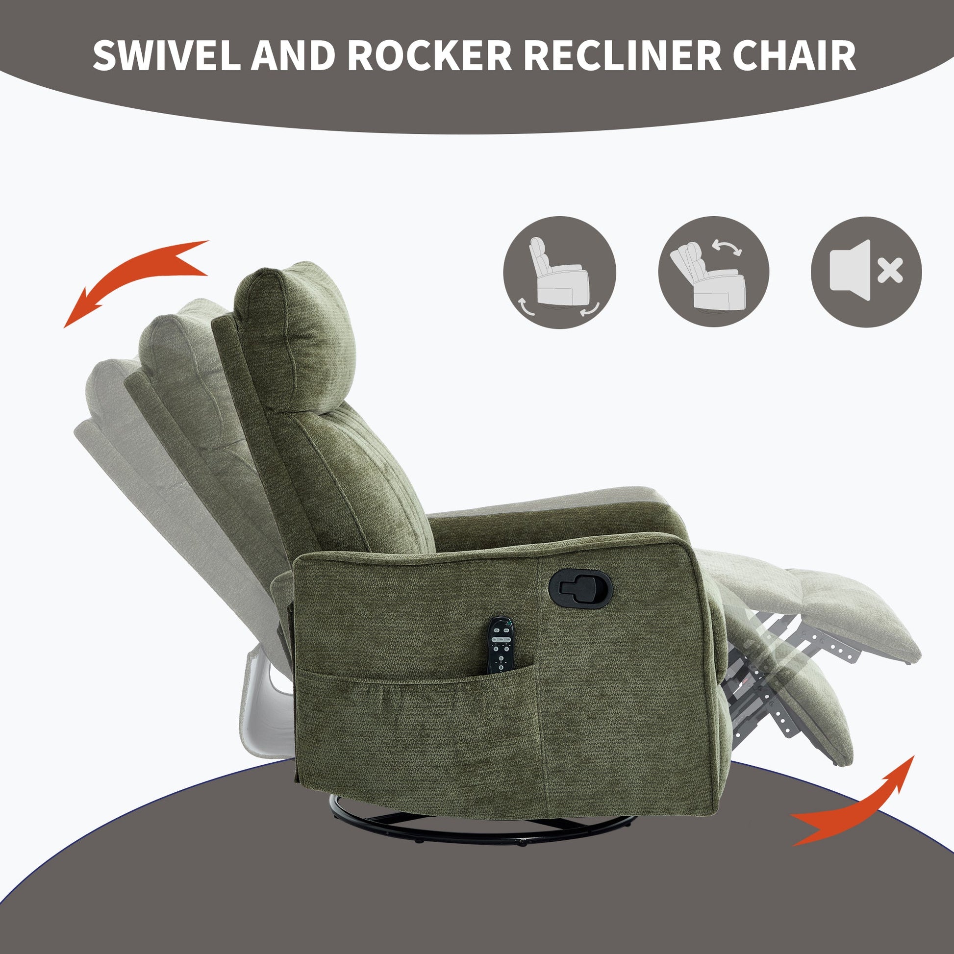 Green Heat Massage Manual Recliner Chair by HouseOfZazla in green fabric with remote pocket on Tampa Home & Garden Store