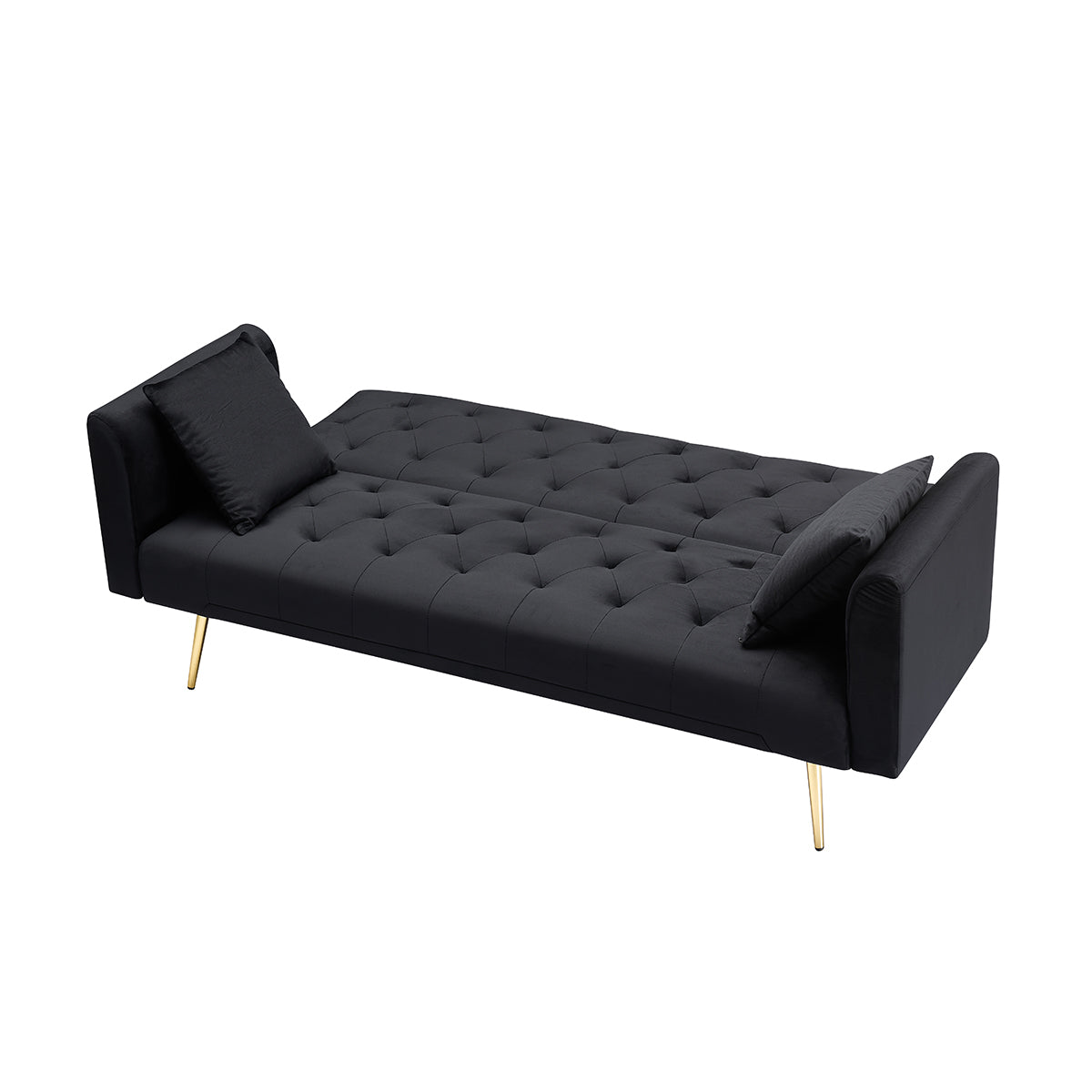 71-inch Foldable Double Sofa by HouseOfZazla, black tufted sofa bed with gold legs on Tampa Home & Garden Store
