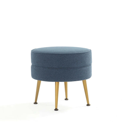 Bailey Upholstered Accent Ottoman denim blue fabric with gold legs HouseOfZazla on Tampa Home & Garden Store