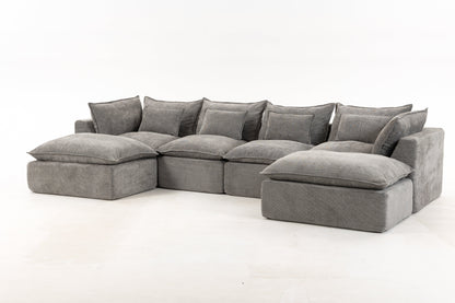 129.8in width modular sectional sofa by HouseOfZazla with 2 grey ottomans on Tampa Home & Garden Store