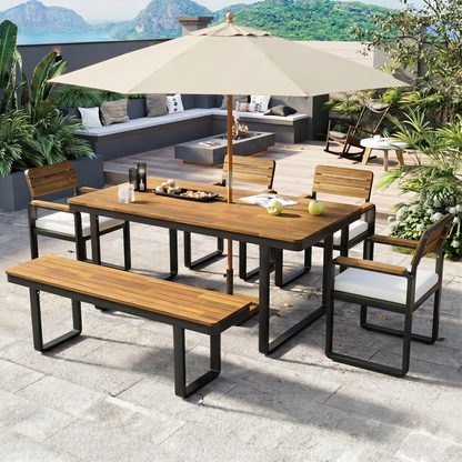 Acacia Wood Outdoor Dining Set and Bench Frame