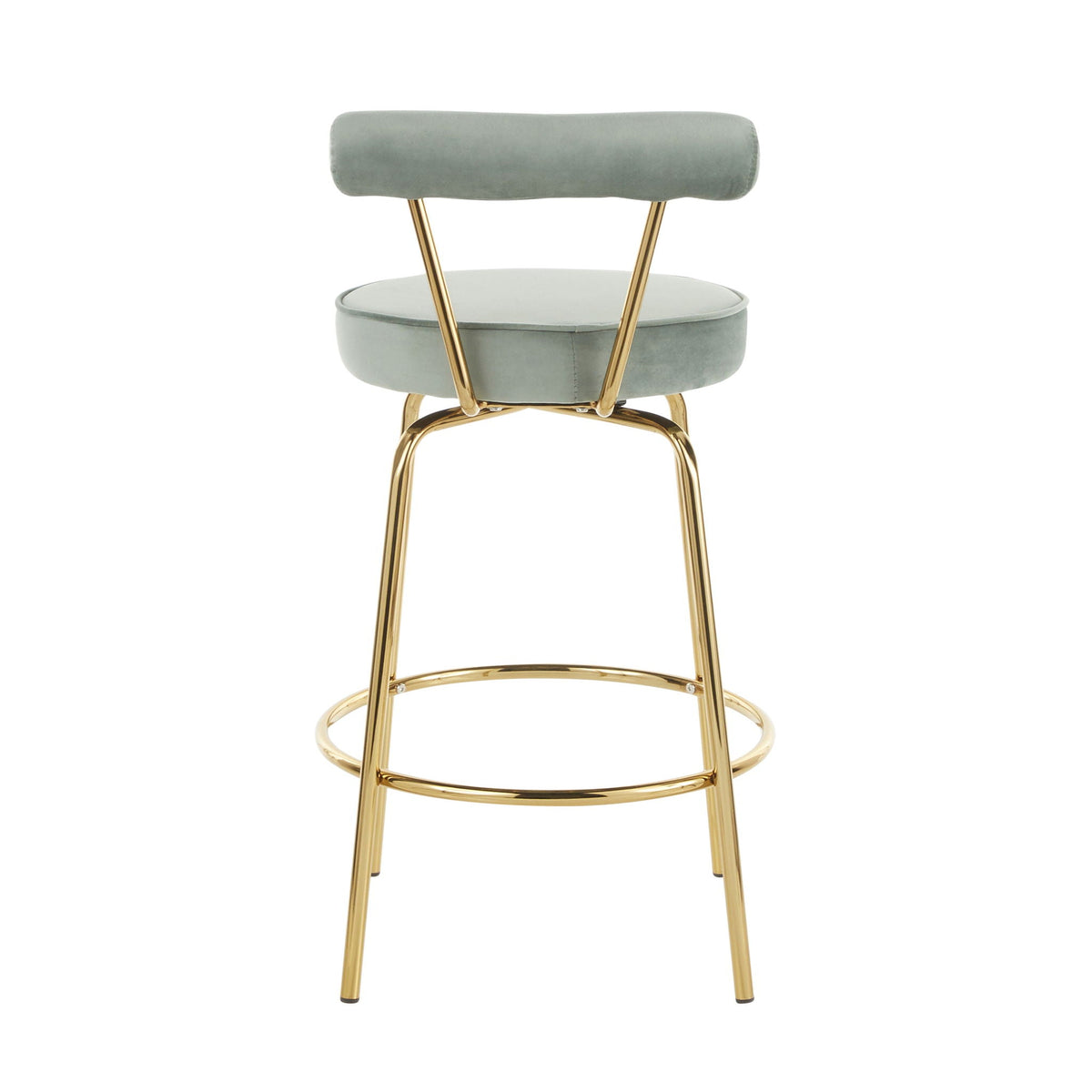 Glam counter stools set of 2 with swivel sage velvet seats and gold metal frames on Tampa Home & Garden Store