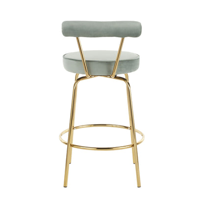Glam counter stools set of 2 with swivel sage velvet seats and gold metal frames on Tampa Home & Garden Store