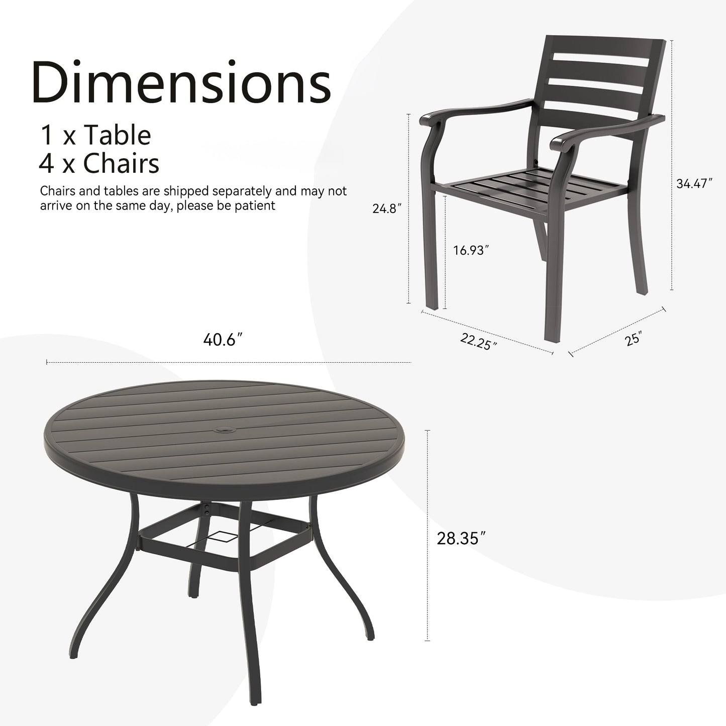 5-Piece Outdoor Patio Dining Set: round slatted table and stackable metal chairs HouseOfZazla on Tampa Home & Garden Store