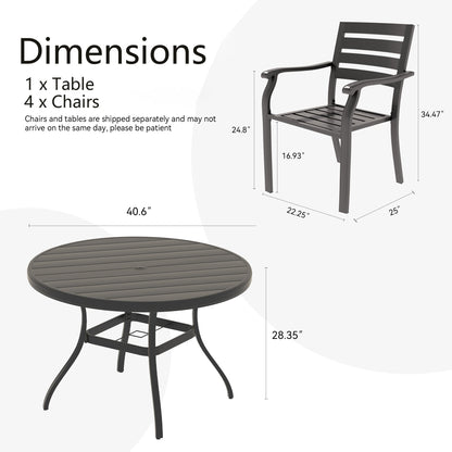 5-Piece Outdoor Patio Dining Set: round slatted table and stackable metal chairs HouseOfZazla on Tampa Home & Garden Store
