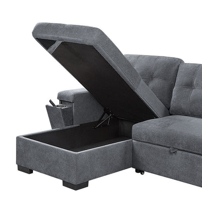 Toby woven fabric reversible sleeper sectional with gray storage chaise and lift-top ottoman on Tampa Home & Garden Store