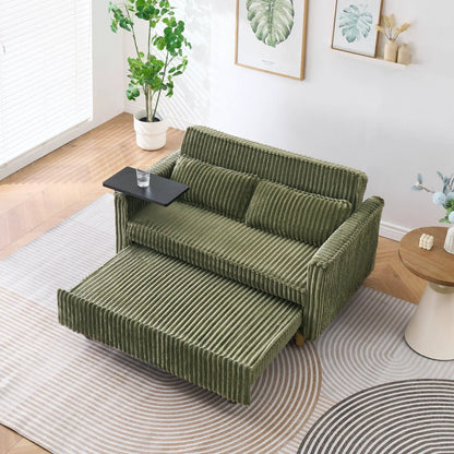 Pull Out Sofa with Movable Tabletop and USB Ports in olive corduroy by Unique Piece Furniture on Tampa Home & Garden Store